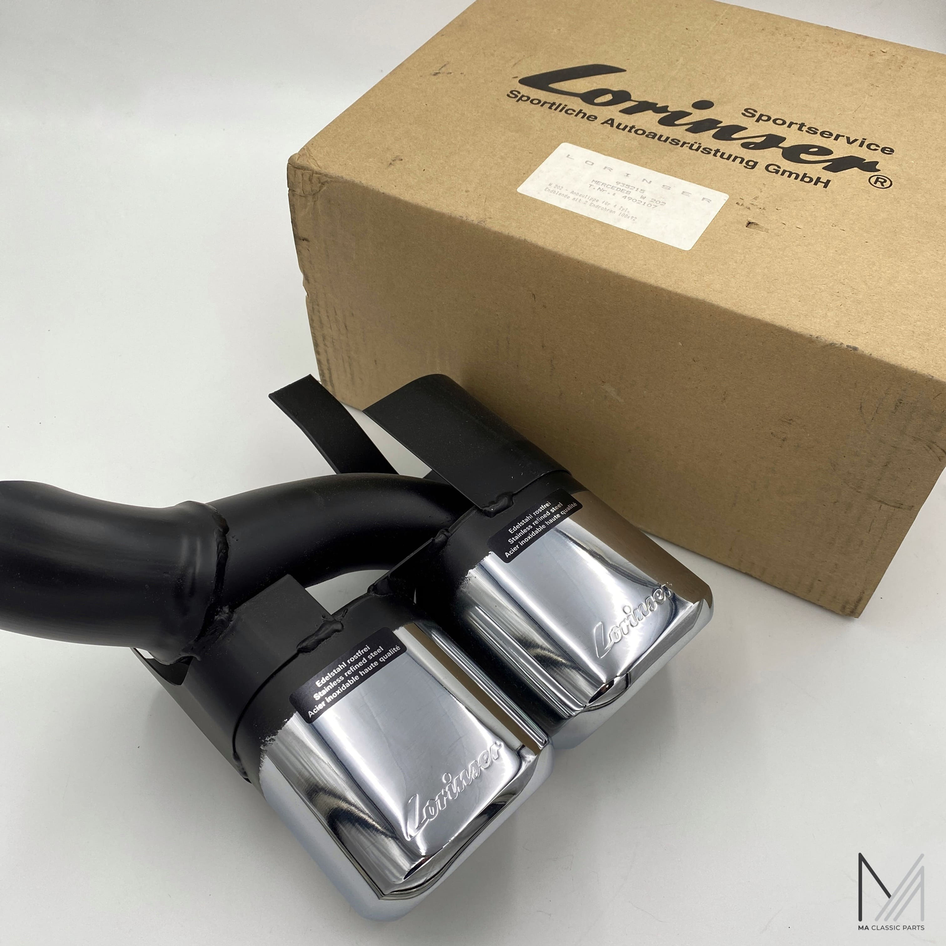Original Lorinser W202 4902107 Endrohre Lorinser 2-flutig (4 Zylinder) NOS 4 cylinder new exhaust silencer mercedes