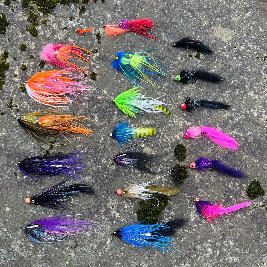 fishing flies on a rock