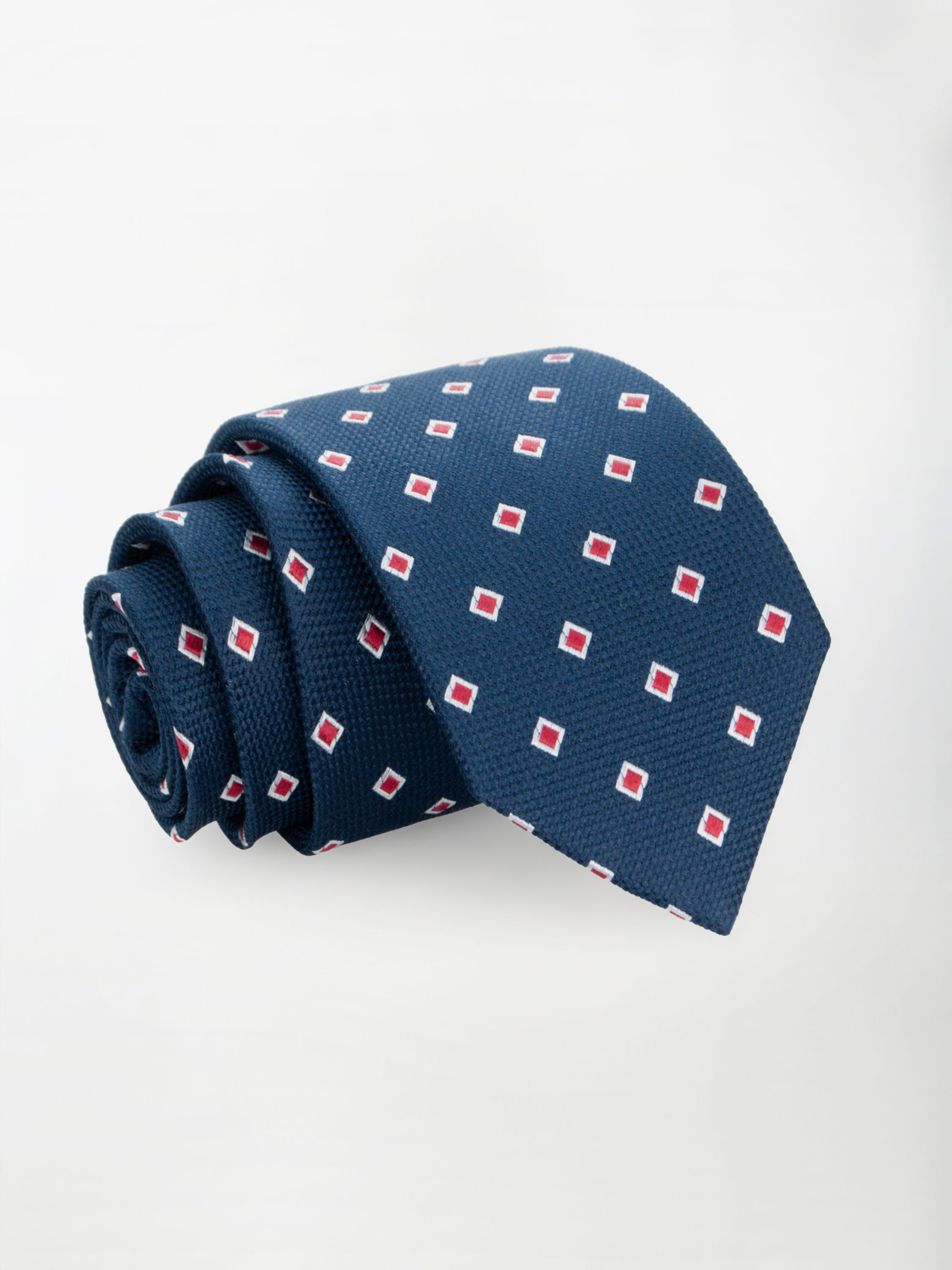 Cravatta in Pura Seta Trama Garza Fantasia a Rombi - color Blu e Rosso