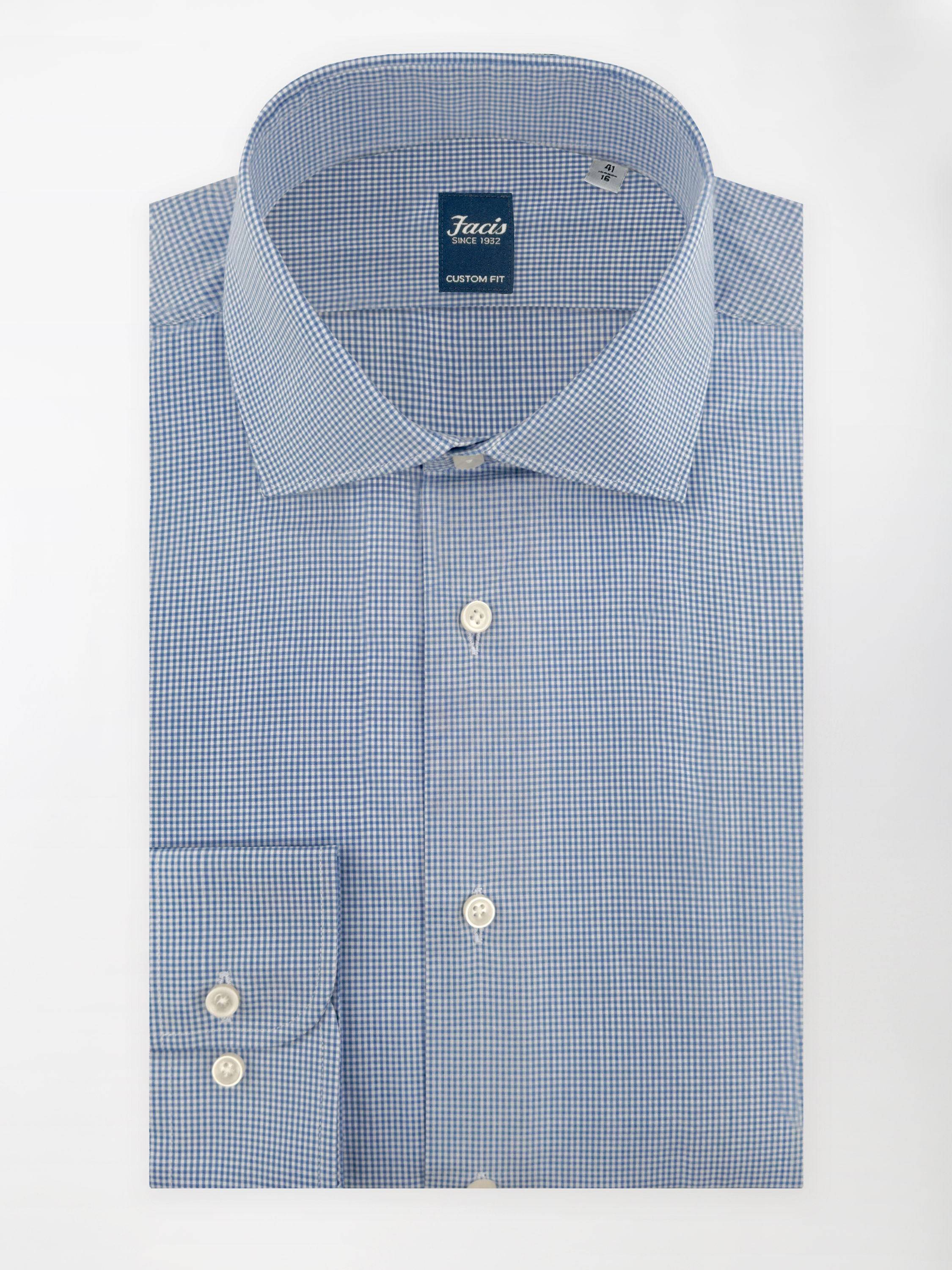 Camicia Collo Francese motivo Vichy Blu Royal - Custom Fit - Cotone