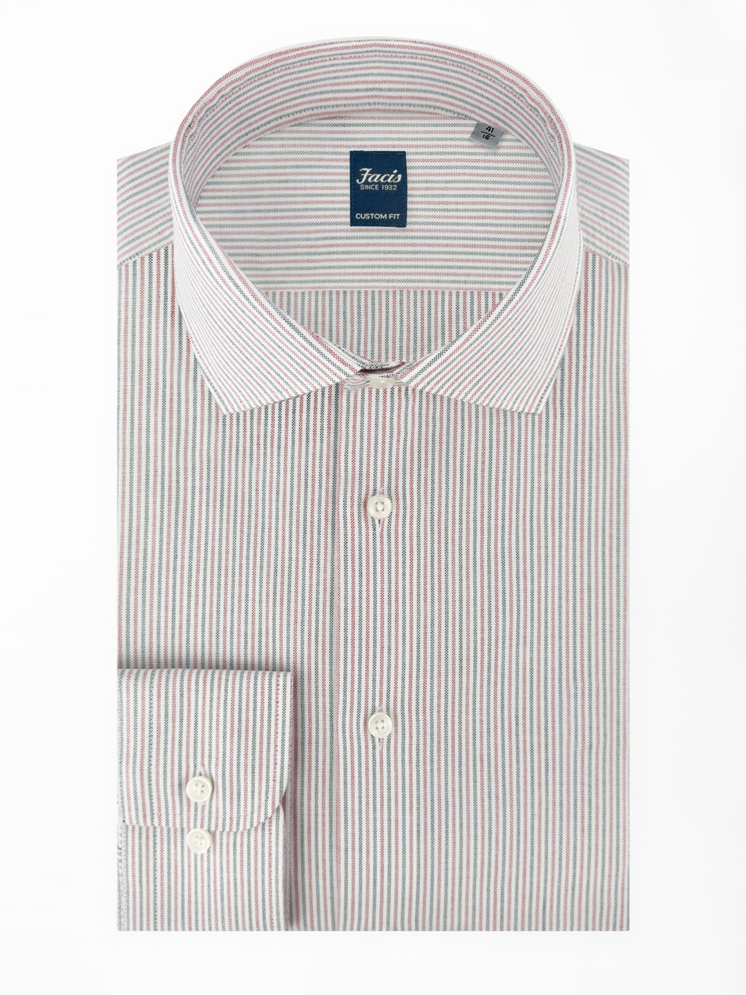 Camicia Collo Francese a Righe Rosso-Blu  - Custom Fit - Cotone Oxford