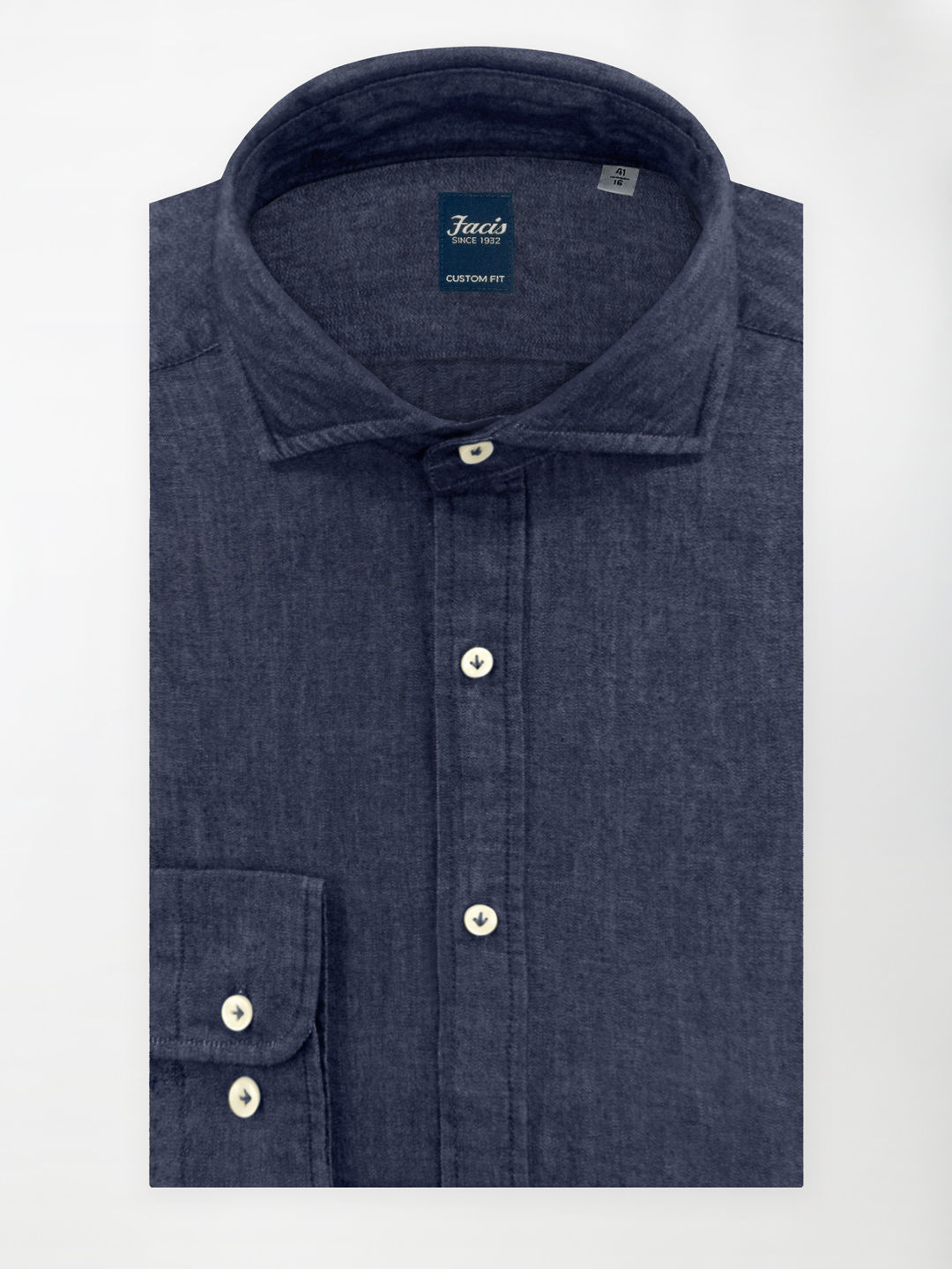 Camicia in Cotone color Blu Denim Lavato - Custom Fit - Collo Francese