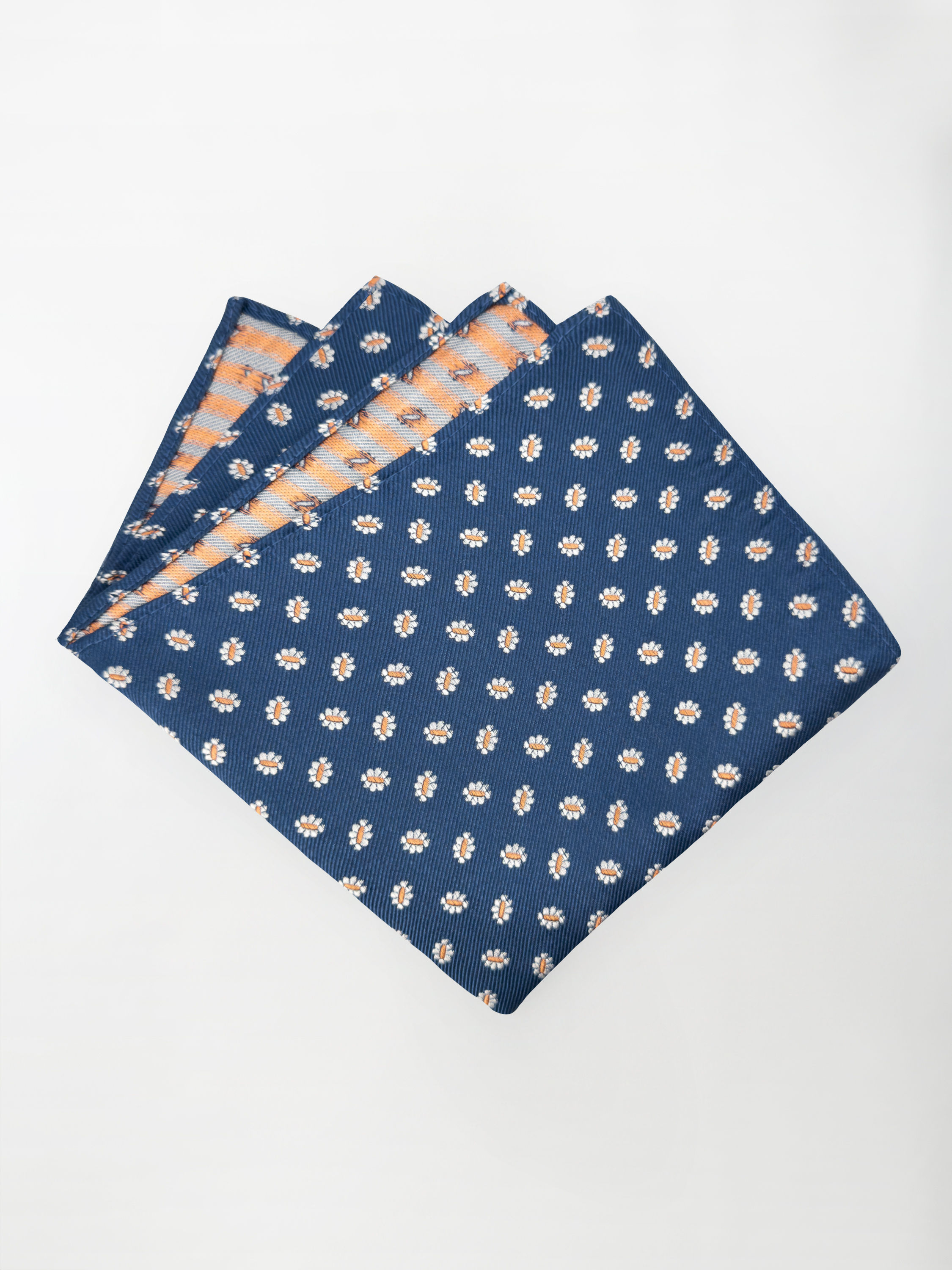 Pochette unita con microfantasia alternata a fiori - color Blu e Arancio