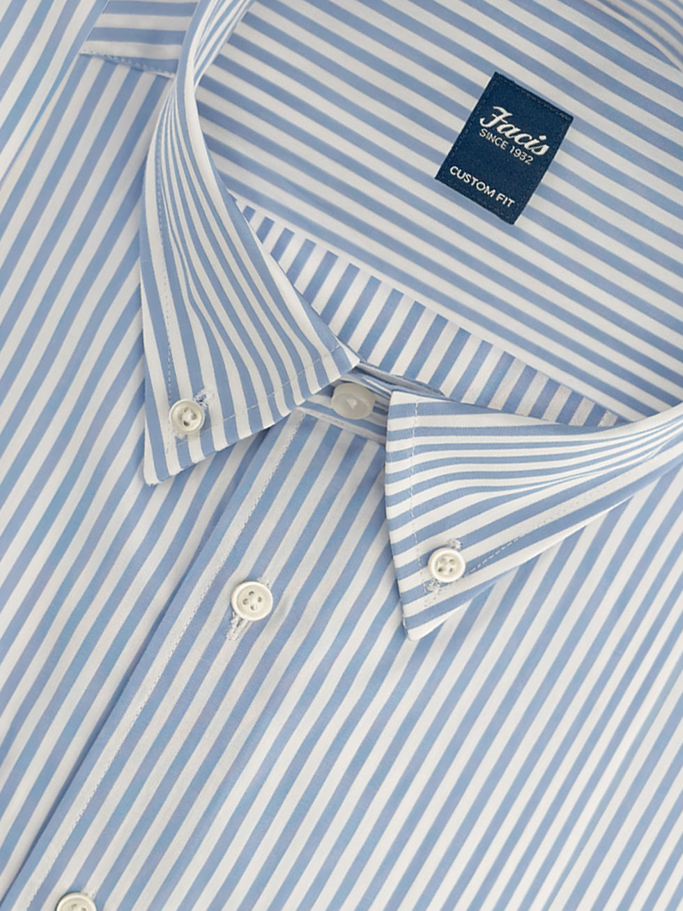 Miniatura: Camicia collo button-down a righe azzurre e  bianche - Custom Fit