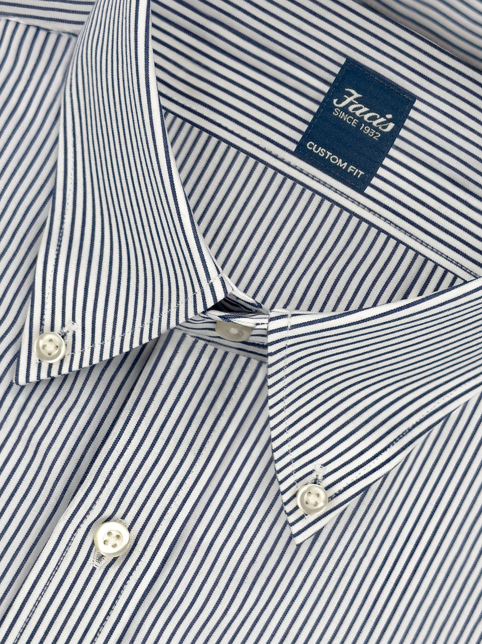 Miniatura: Camicia a righe alternate Collo button-down - Color Bianco e Blu - Custom Fit