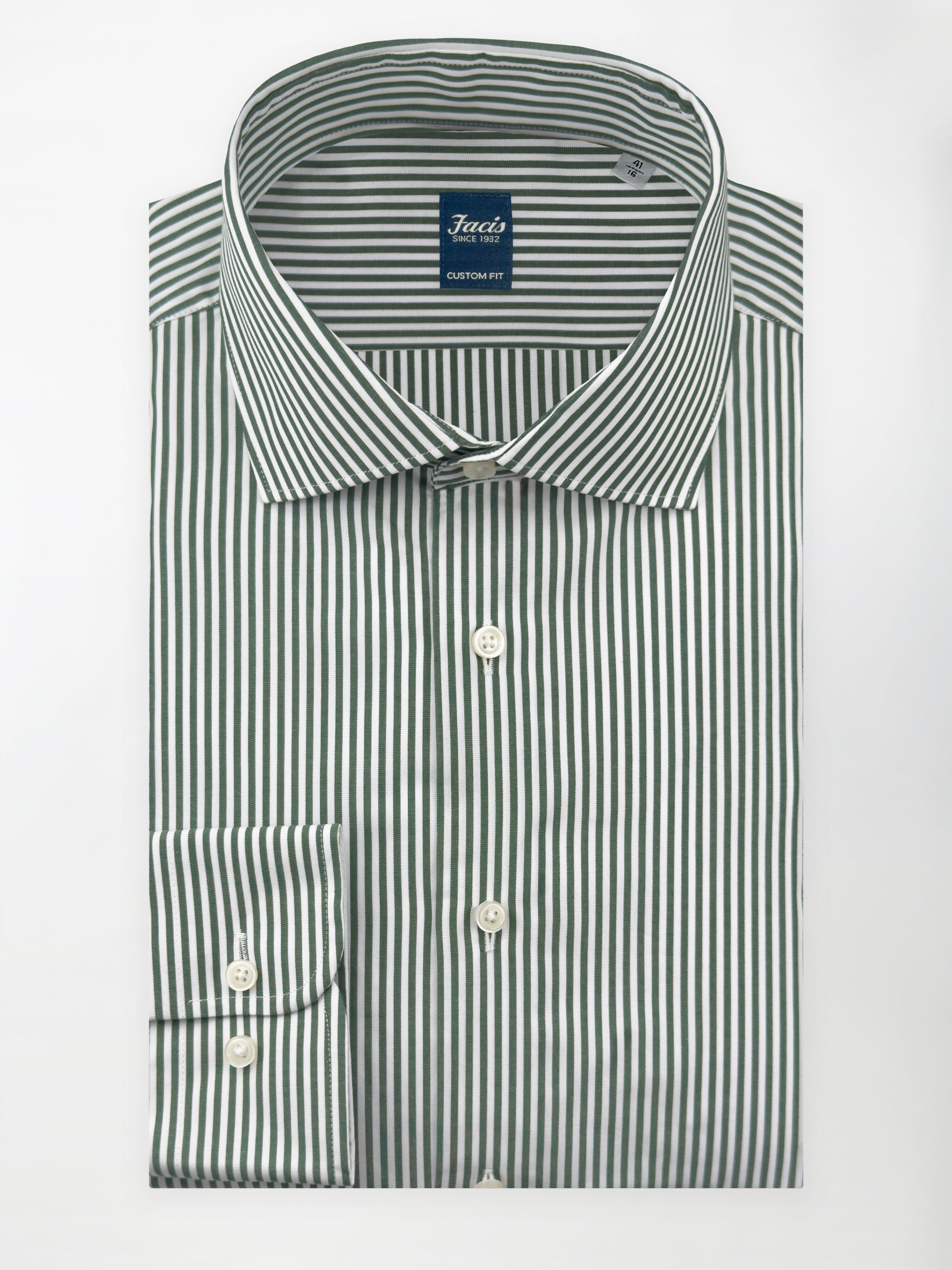 Camicia Collo Francese a Righe verdi e bianche - Custom Fit