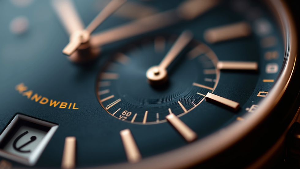 Close-up view of a luxury watch dial with intricate details