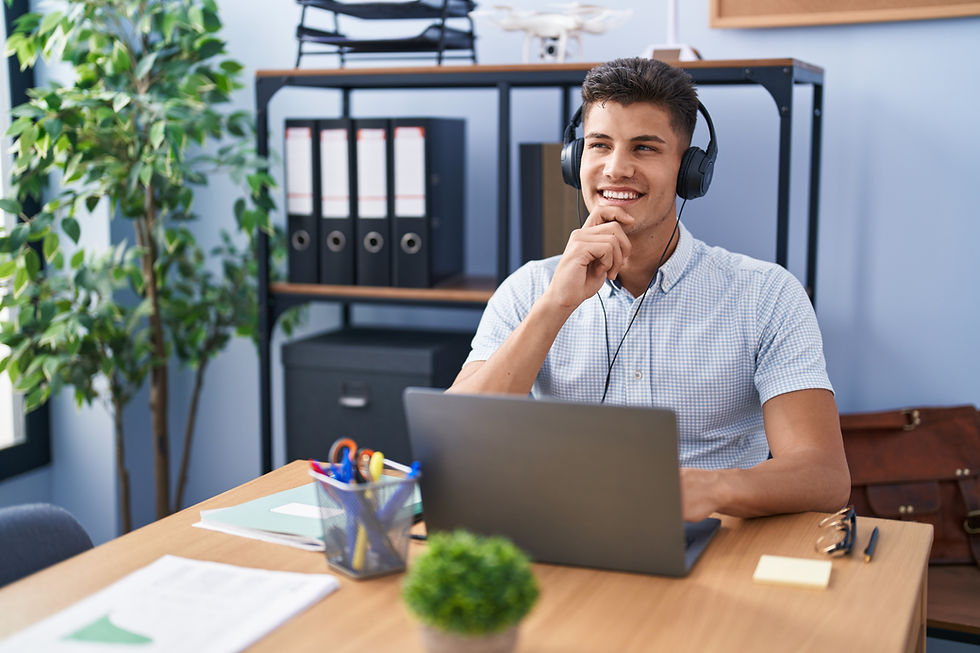 young-hispanic-man-working-office-wearing-headphones-looking-confident-camera-smiling-with