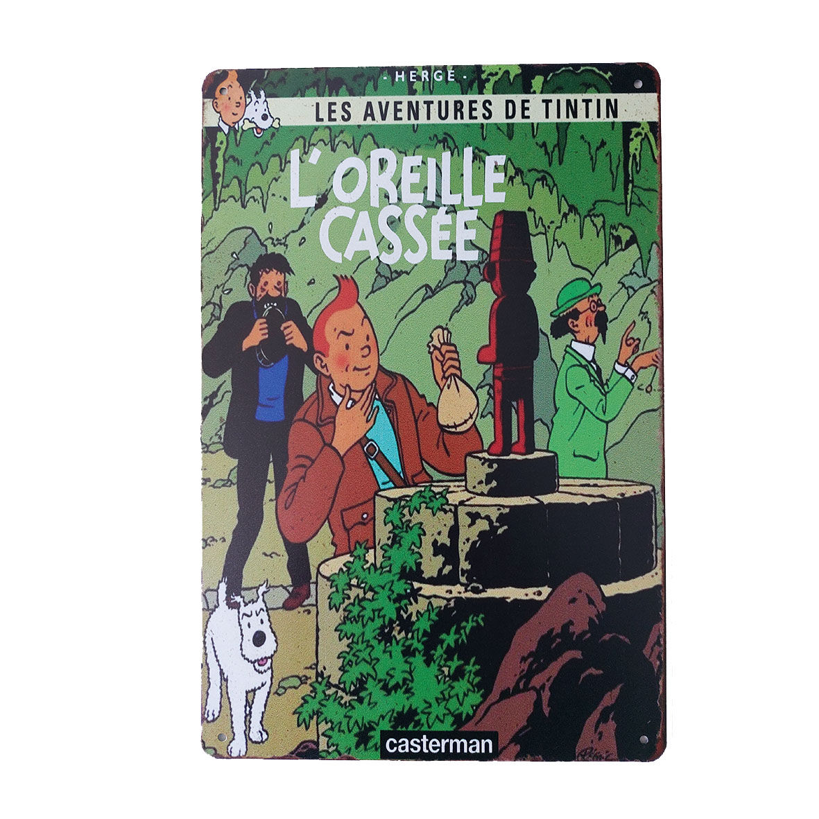 Plaque métal rétro, 20 x 30 cm, Tintin : L'Oreille cassée