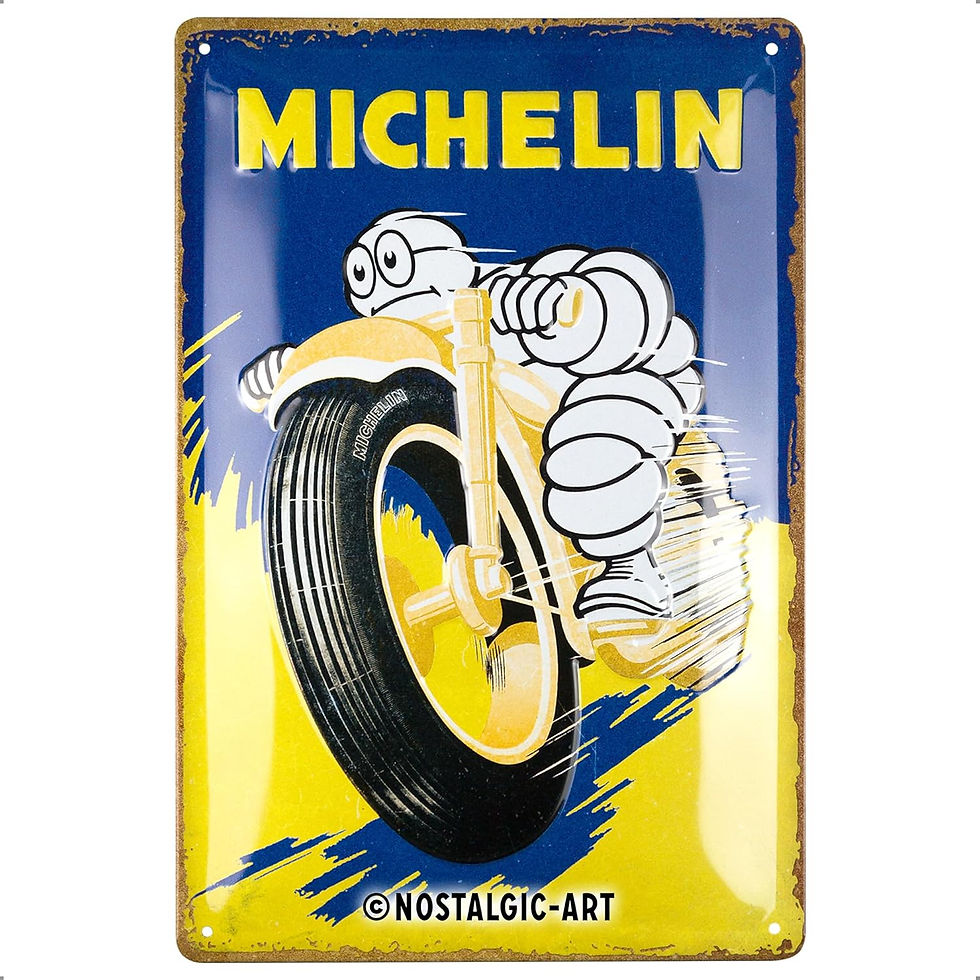 Plaque rétro, 20 x 30 cm, Michelin – Motorcycle Bibendum