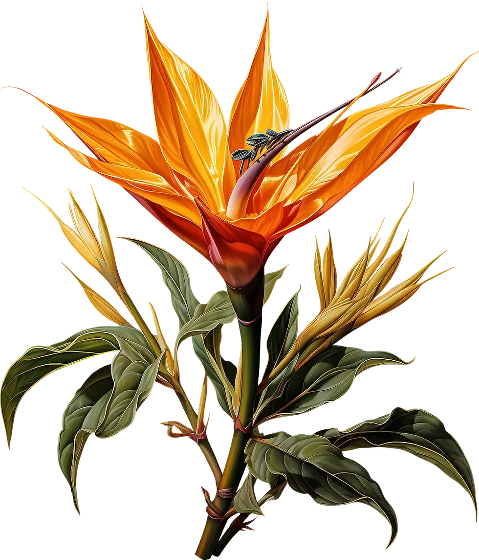 Vibrant orange bird of paradise flower on a black background