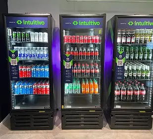 three Smart Coolers located in a parking complex lobby