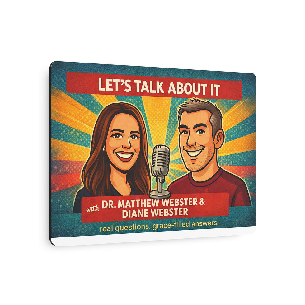 Thumbnail: Let's Talk About It Metal Art Sign - Podcast Hosts Dr. Matthew & Diane Webster