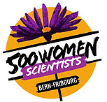 The 500 women scientists Bern-Fribourg logo: a purple flower on a yellow background and our name.