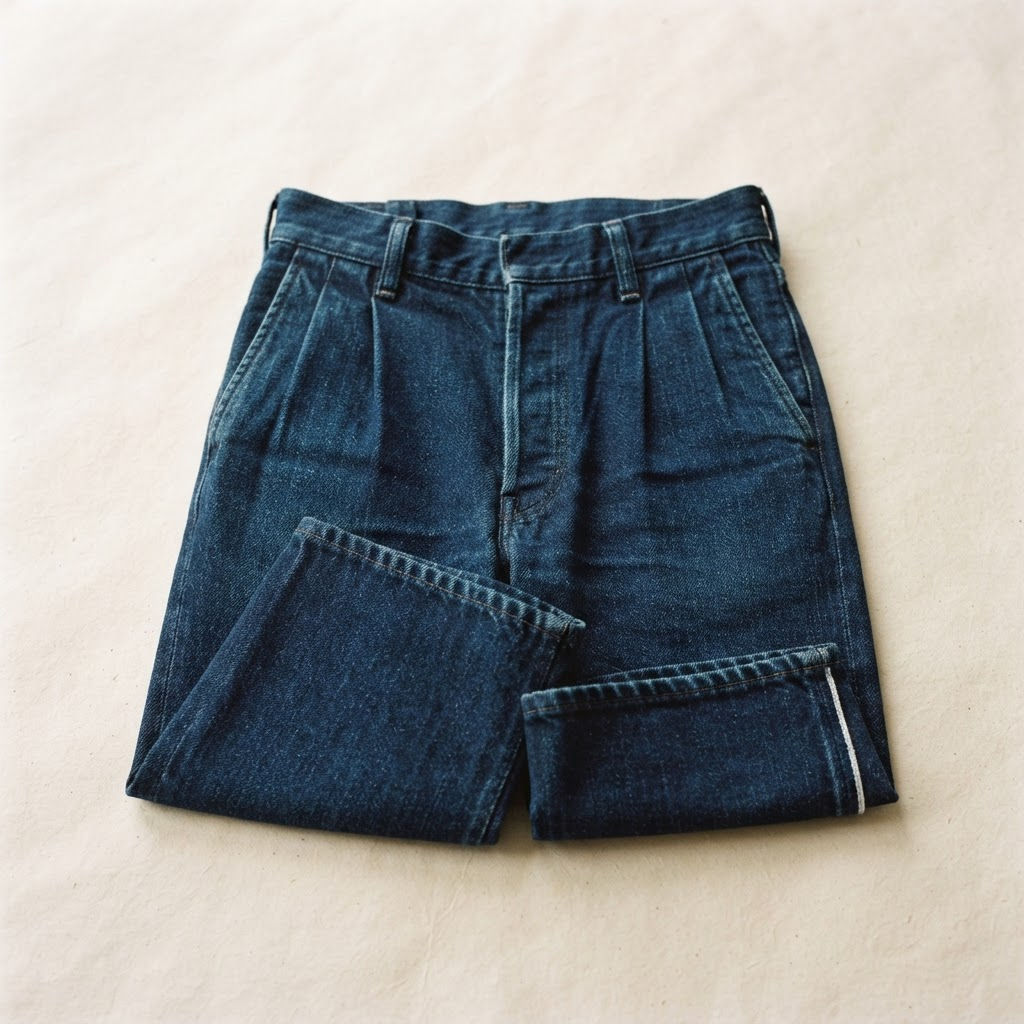 Pleated Front Denim Trousers