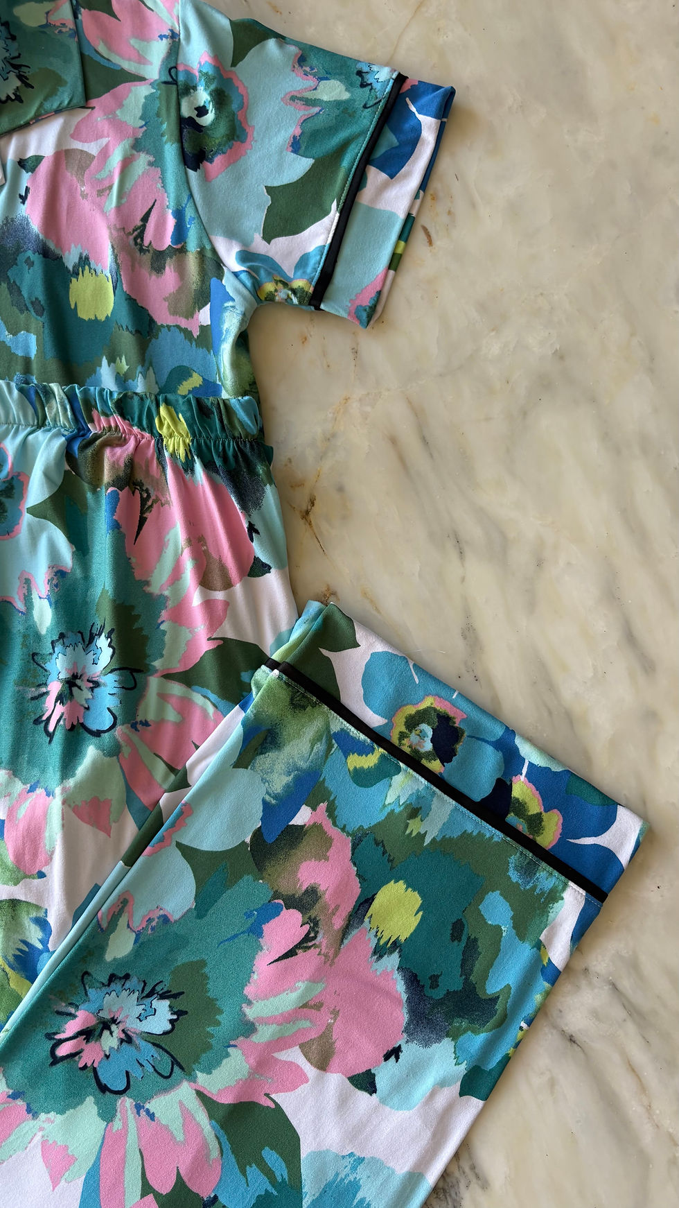 Miniatura: Set pj de pantalón floreada azul y rosa