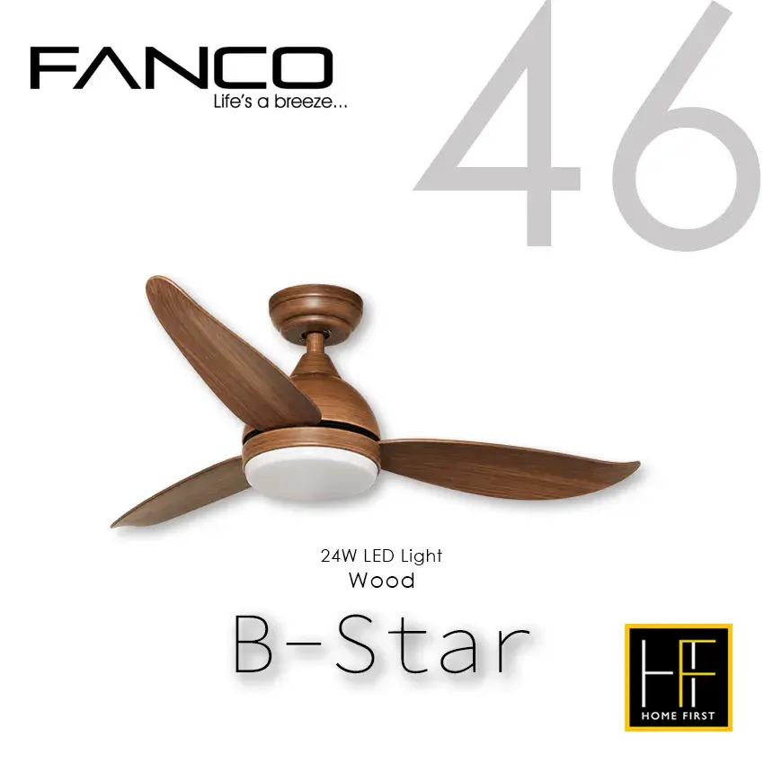 Fanco B-Star 46-inch wood ceiling fan with 24W LED light