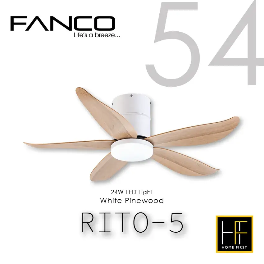Fanco RITO-5 54 inch White Pinewood Ceiling Fan with LED