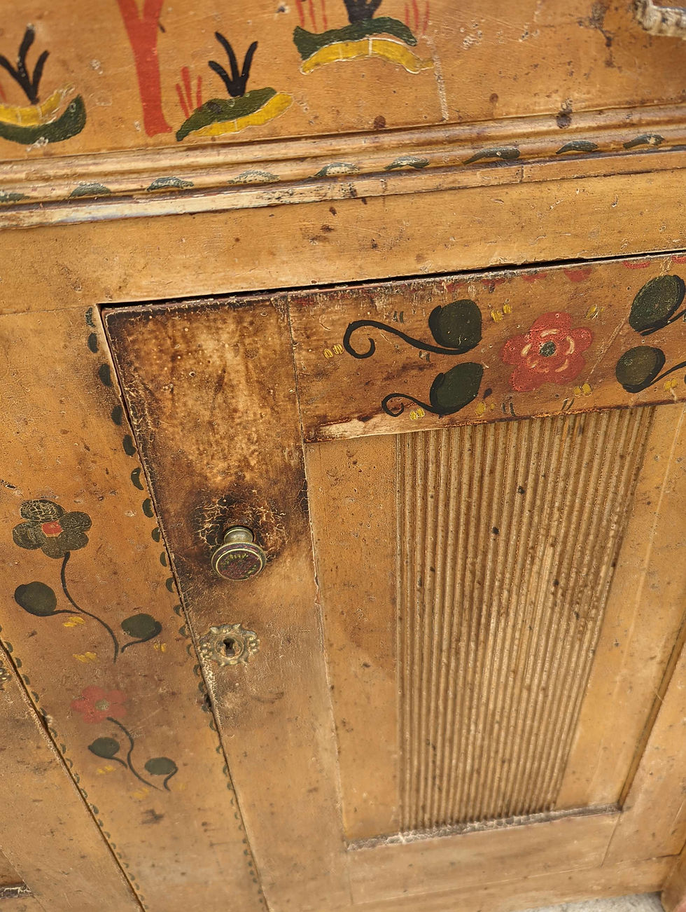 Thumbnail: 1800's Cottage Pine Hand Painted Side Board Server