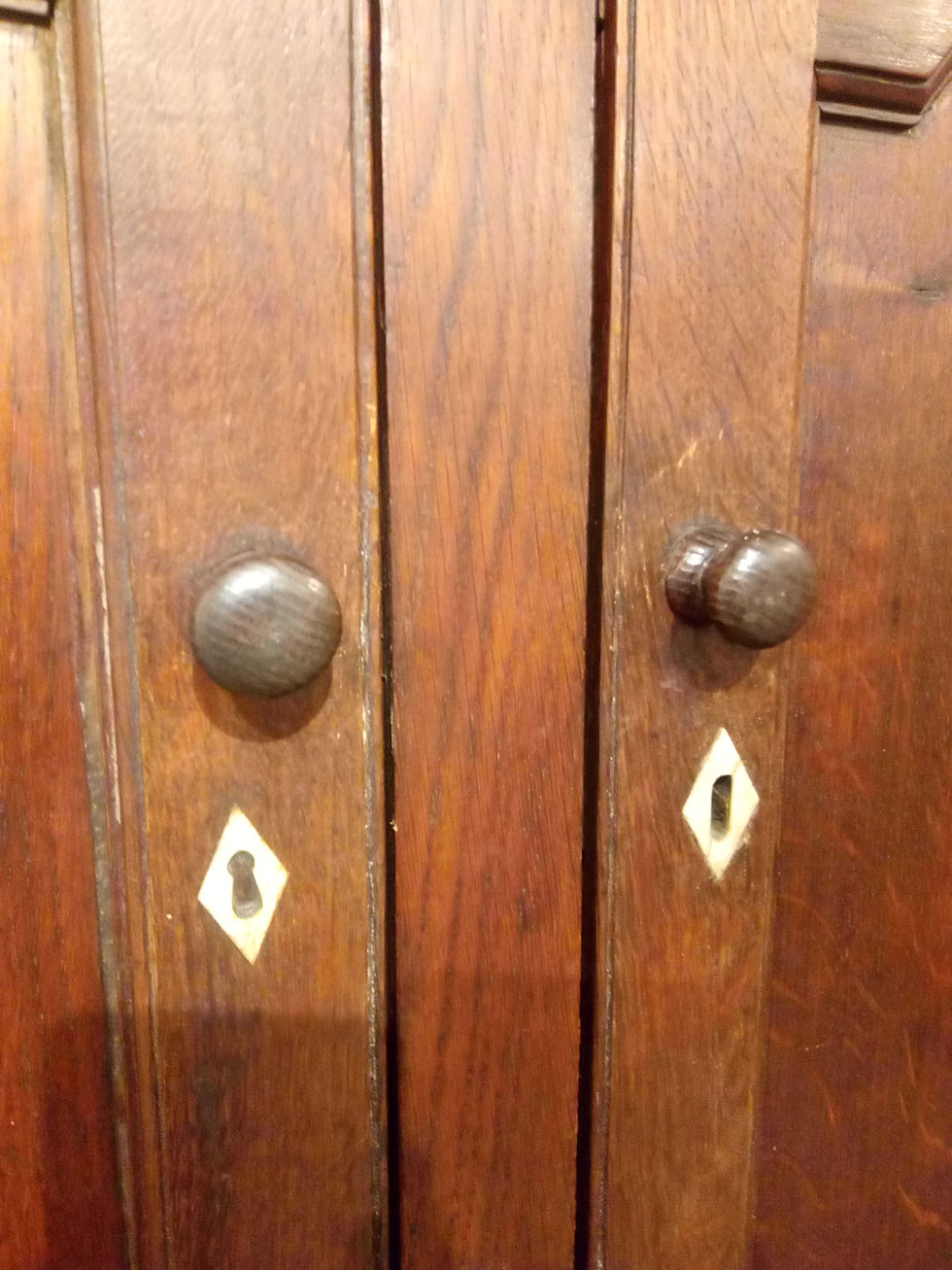 Thumbnail: Circa 1810 English Oak Linen Press Cupboard With Ivory Inlaid Insets