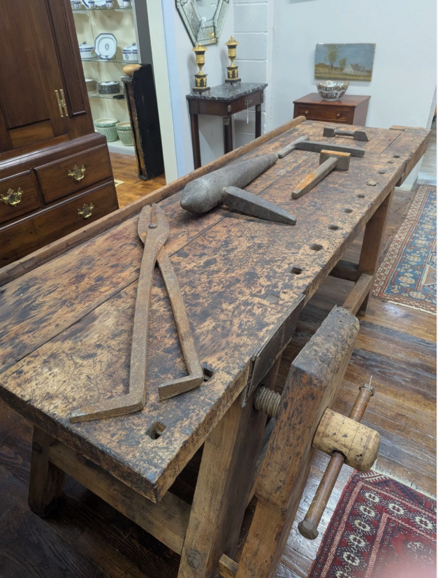 1870s Maple Woodworking Workbench With Shown Tools - $2700