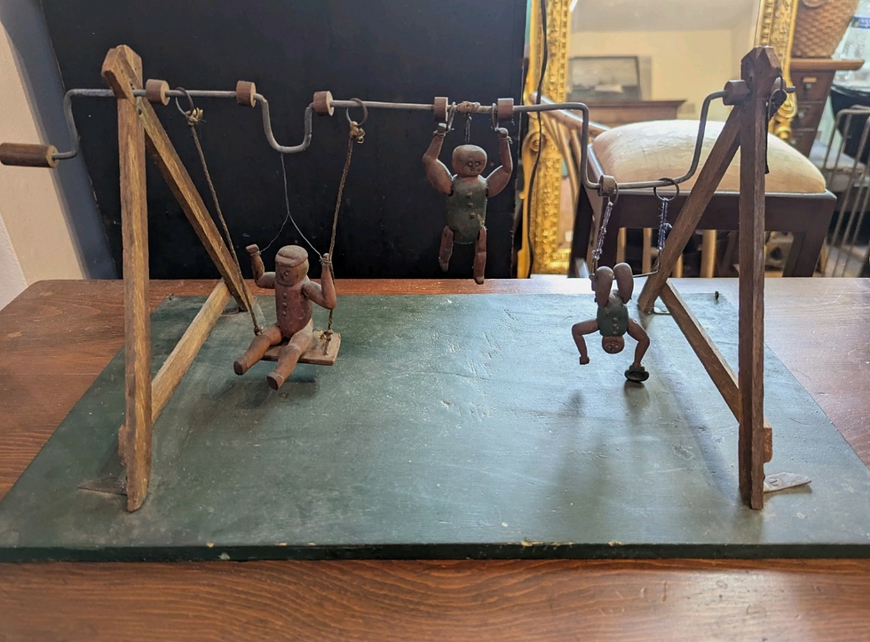 1910 Hand Carved Folk Art Acrobats Pine Polychrome - $1250