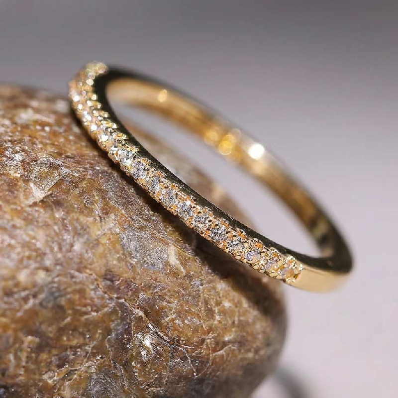 925 Sterling Golden 2mm Fashion Simplicity Half Full Zircon Stackable Plain Rin