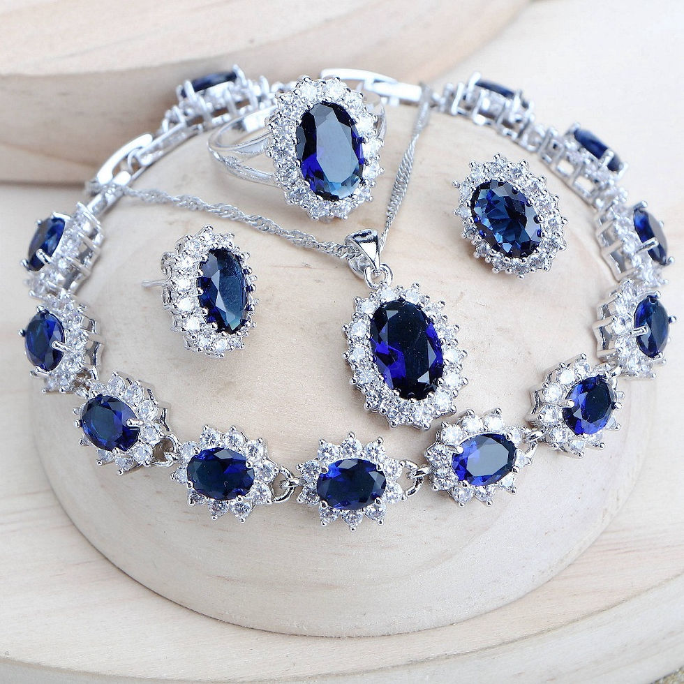 Thumbnail: Silver 925 Women Bridal Jewelry Sets Blue Zirconia Costume Fine Jewellery Weddin