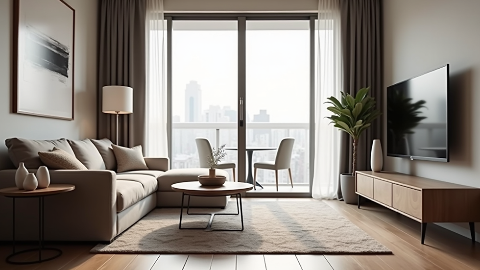 close-up view of condominium room with modern furniture