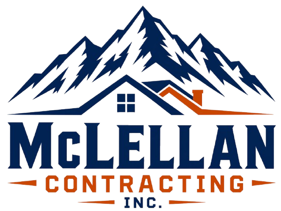 Logo of McLellan Contracting INC. featuring mountains and a house silhouette.