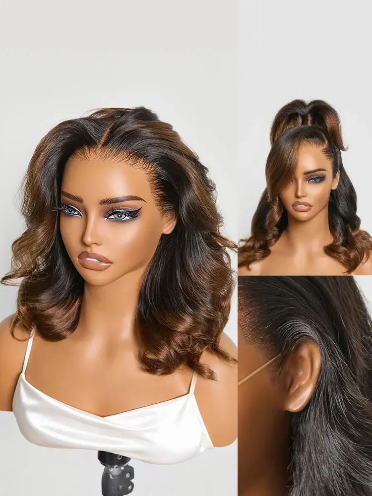 NatureMAX™ 200% Density Ombre Brown / Natural Loose Wave Glueless 13x6 Cap 14"
