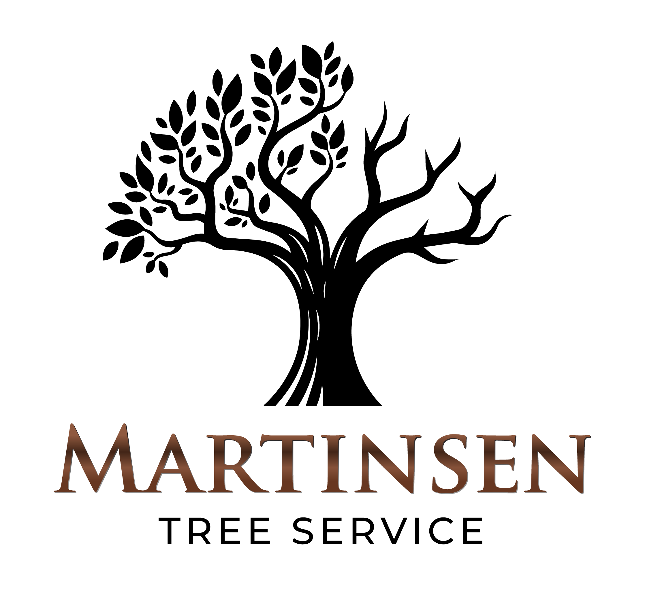 Logo for Martinsen Tree Service featuring stylized tree graphic, Suffolk, VA.