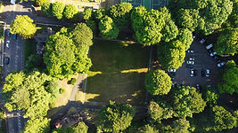 Aerial Footage and high angle view of Local Public park of Luton England UK on a hot sunny
