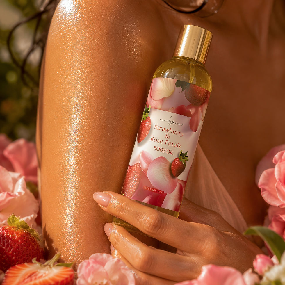 Miniatura: Woman Enjoying Strawberry and Rose Petals Body Care Collection for Soft Hydrated Glowing Skin