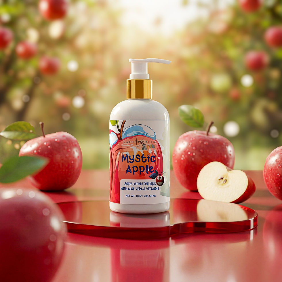 Mystic Apple kids body lotion with apple theme, lightweight hydrating moisturizer for daily use