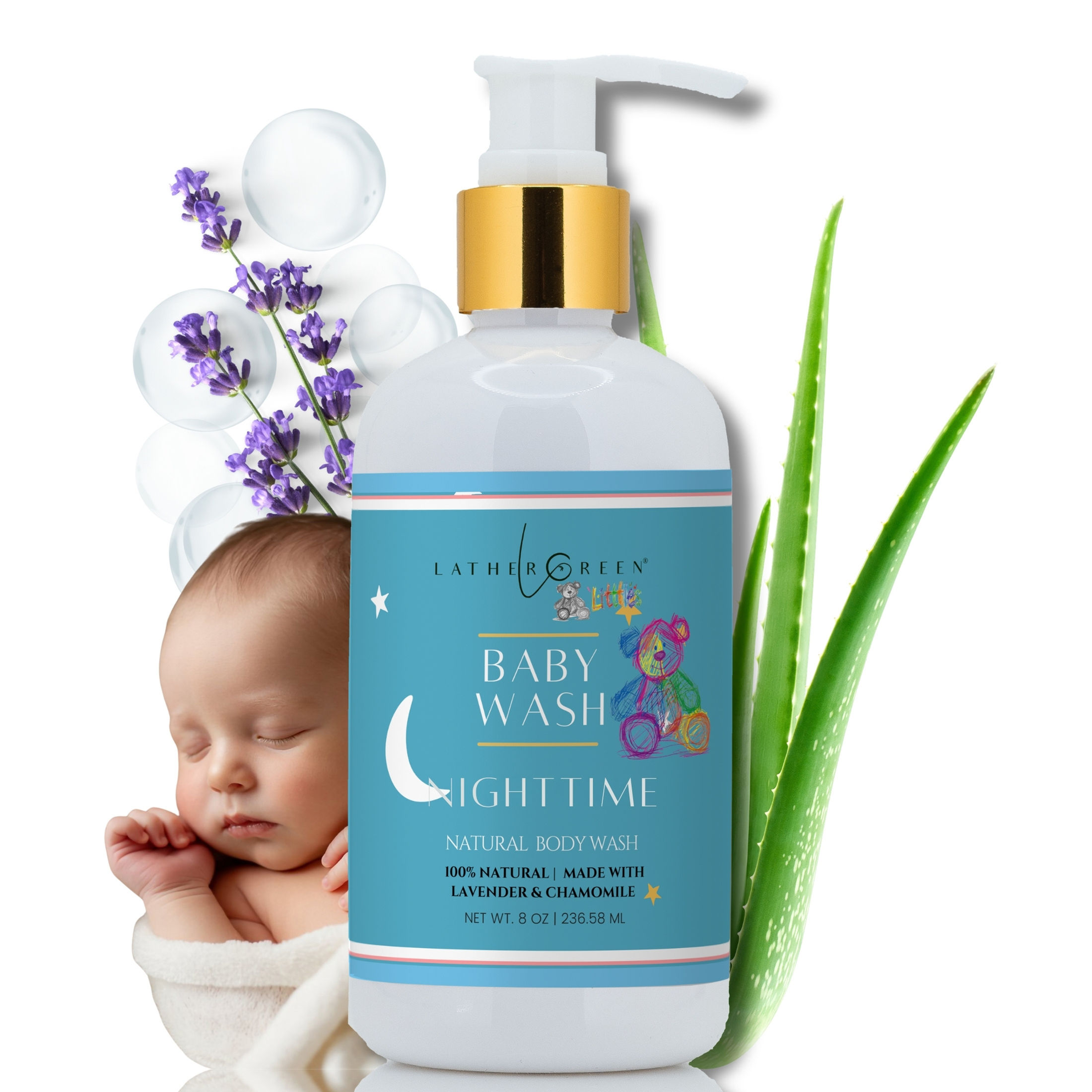 nighttime baby wash for babies, gentle bedtime cleanser with lavender and chamomile