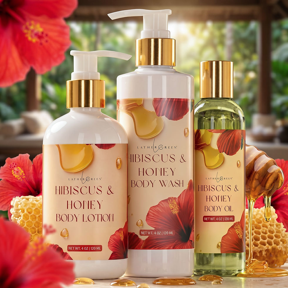 Hibiscus and Honey 3-Piece Body Care Set with Body Wash, Lotion and Body Oil for Women