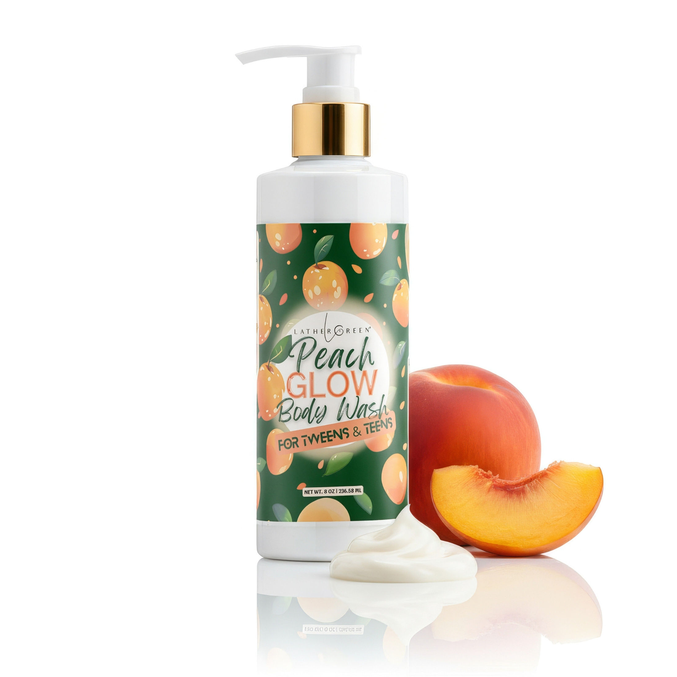 Peach Glow body wash and shower gel for tweens and teens, gentle hydrating cleanser with aloe and coconut oil