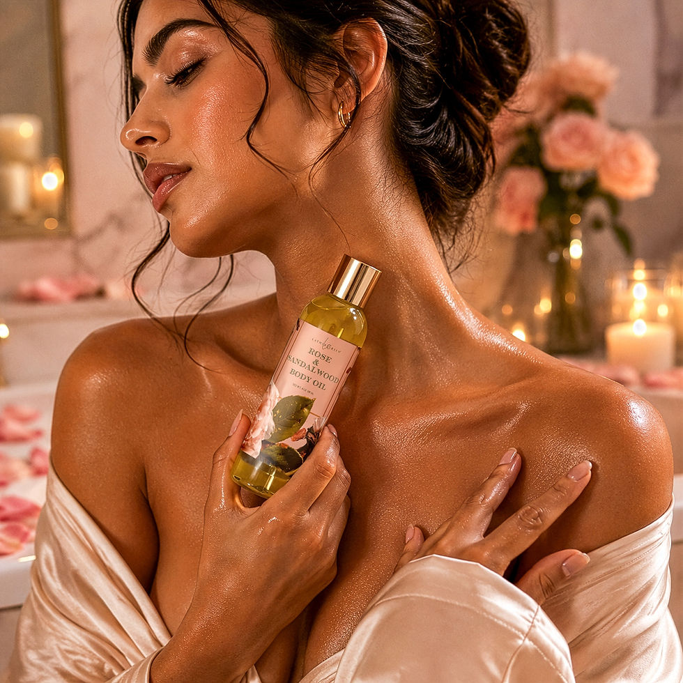 Miniatura: Woman Applying Rose and Sandalwood Body Lotion for Soft Hydrated Glowing Skin