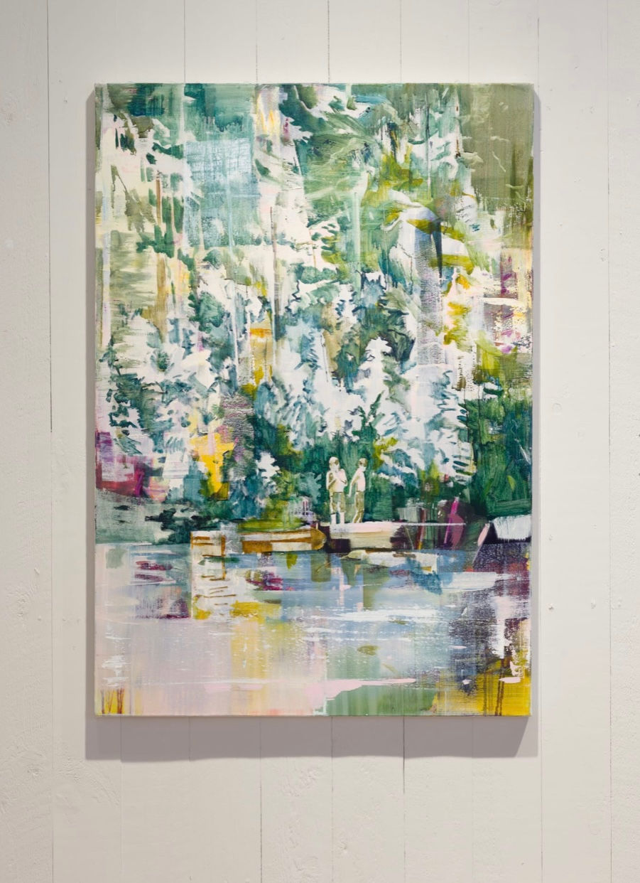 children on vacation. dreamlike landscape painting.