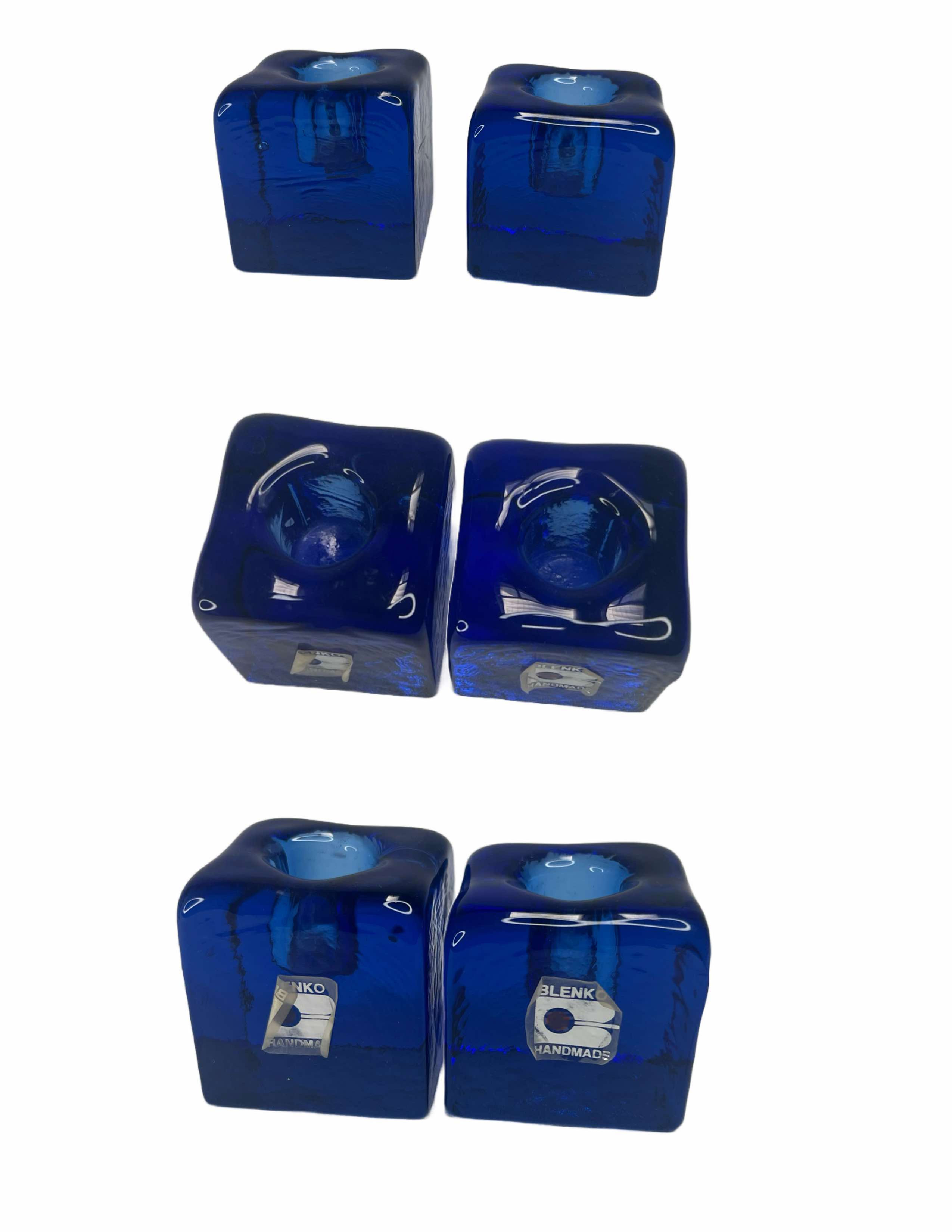 Cobalt  Cube Blenko Candle Holders