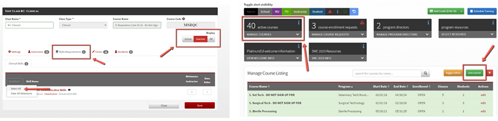 Screenshot of software to display inactive skills then select all