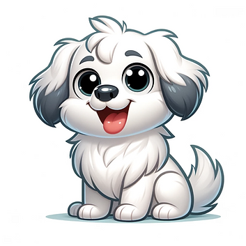 DALL·E 2024-01-26 03.31.20 - an animated, cartoon-style cute dog with a predominantly white coat, looking playful and happy, on a plain white background.png