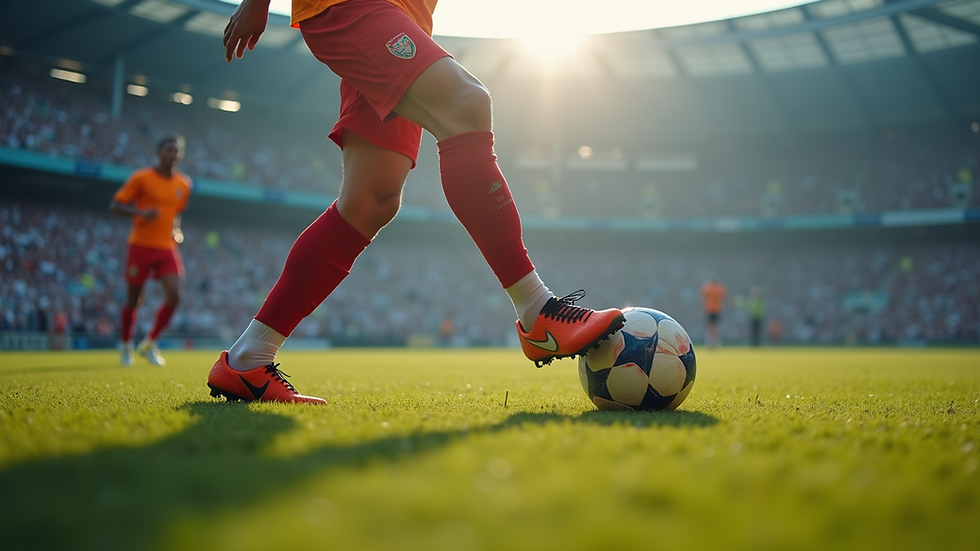 Eye-level view of a soccer player in action