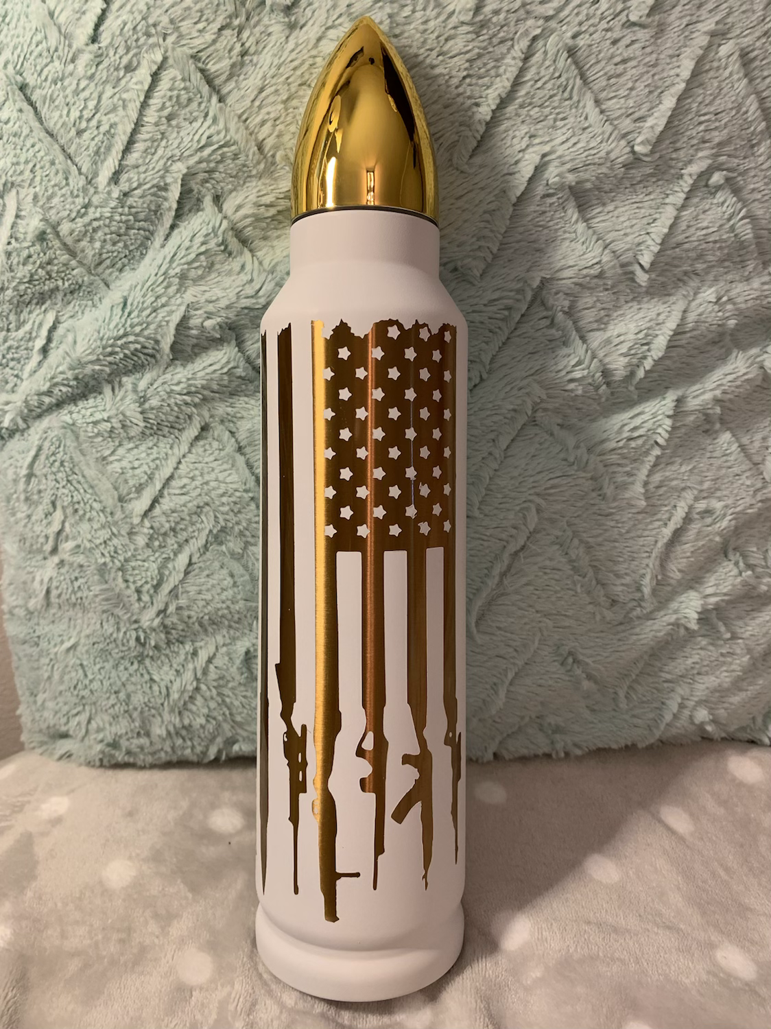 32oz bullet tumbler- white and brass