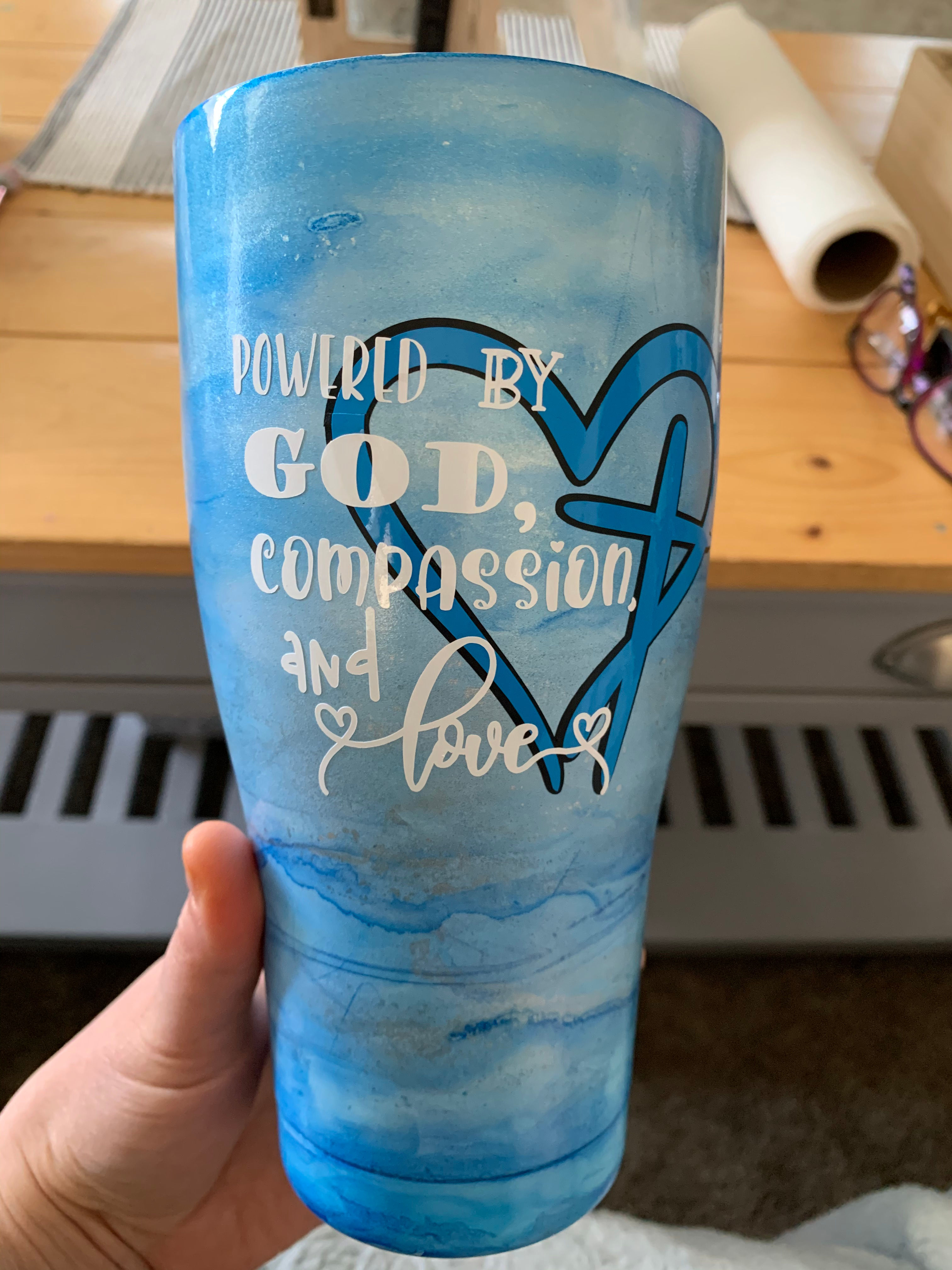 Powered by God tumbler watercolor