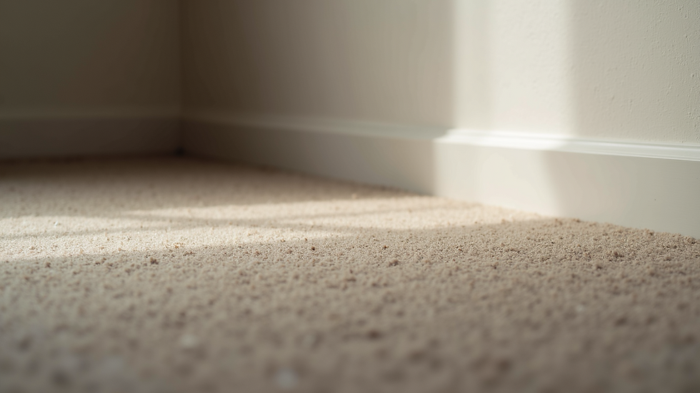Close-up view of the finished carpet edge against a wall
