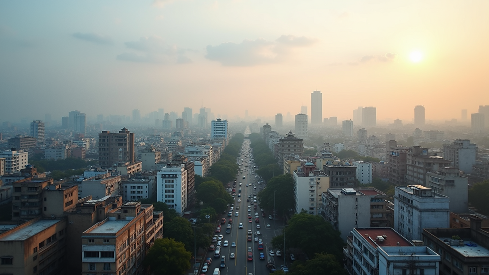 Wide angle view of South Mumbai skyline with historical buildings
