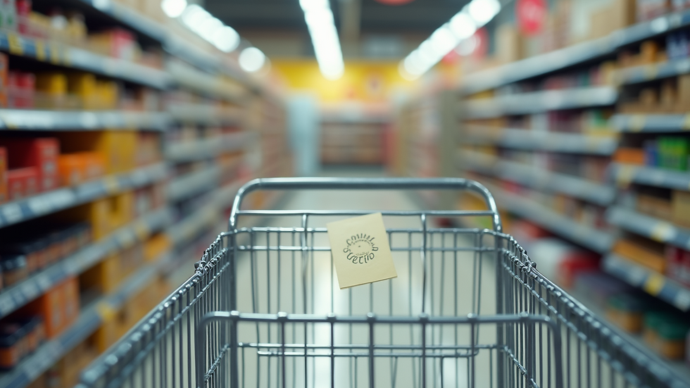 High angle view of a supermarket loyalty card on a shopping cart