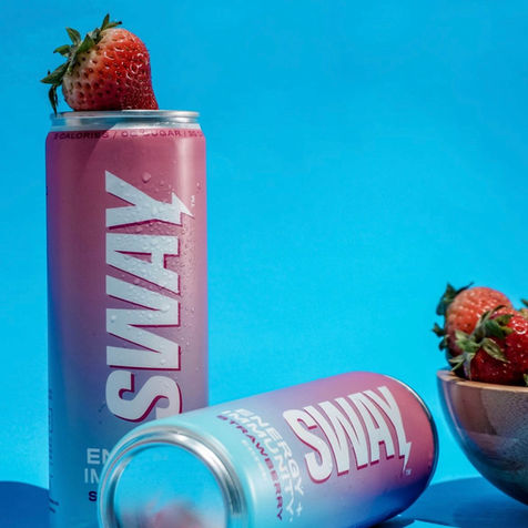 Sway Energy Drink Strawberry flavor with fresh strawberries